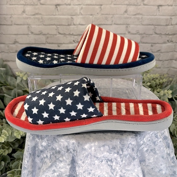 🇺🇸Stars & Stripes Patriotic Themed Open Toe One Band Comfy Slippers WMS 12/13 - Picture 6 of 10